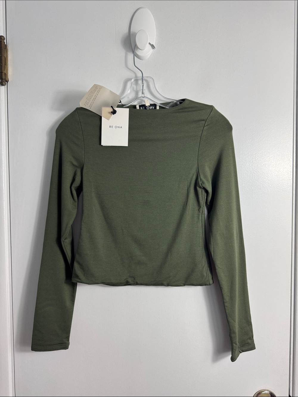 NWT RE ONA Signature Long Sleeve Top in Olive Size Small - Picture 2 of 11